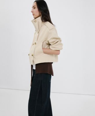 Women's Funnel-Neck Cropped Trench Coat