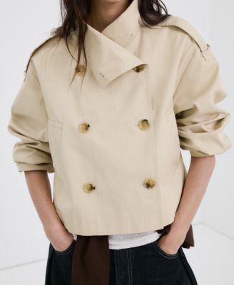 MANGO - Women's Funnel-Neck Cropped Trench Coat