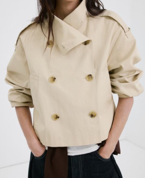 Женские куртки MANGO Funnel-Neck Cropped Trench Coat