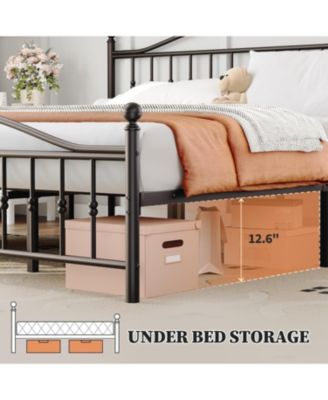 King Metal Platform Bed Frame with Decorative Headboard & Footboard, Heavy Duty Steel Slats, Underbed Storage