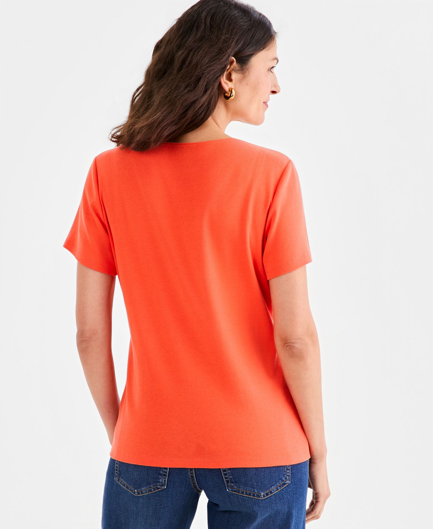 Petite Cotton Scoop-Neck Short-Sleeve Top