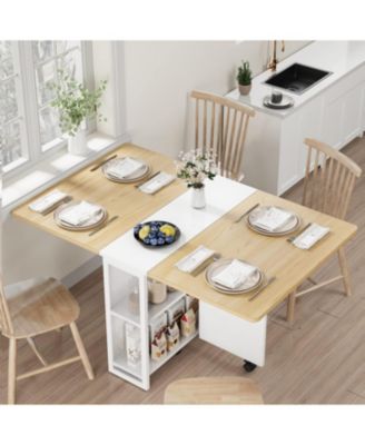 Folding Dining Table Drop Leaf Table for Small Spaces, Versatile Collapsible Dinner Kitchen Office Table with 2 Storage Racks