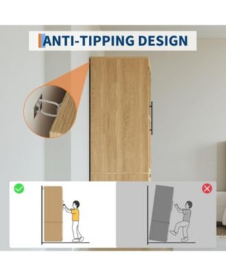 Armoire Wardrobe Closet with 2 Glass Doors and 2 Fluted Drawers, Wooden Wardrobe Storage Cabinet Closet with Hanging Rod and Shelves