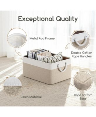 4 Pack Fabric Storage Basket Set with Rope Handles Metal Frame and Hard Bottom Base