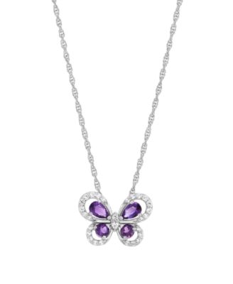 Amethyst (5/8 ct. t.w.) & White Sapphire (1/4 ct. t.w.) Butterfly Pendant Necklace in Sterling Silver