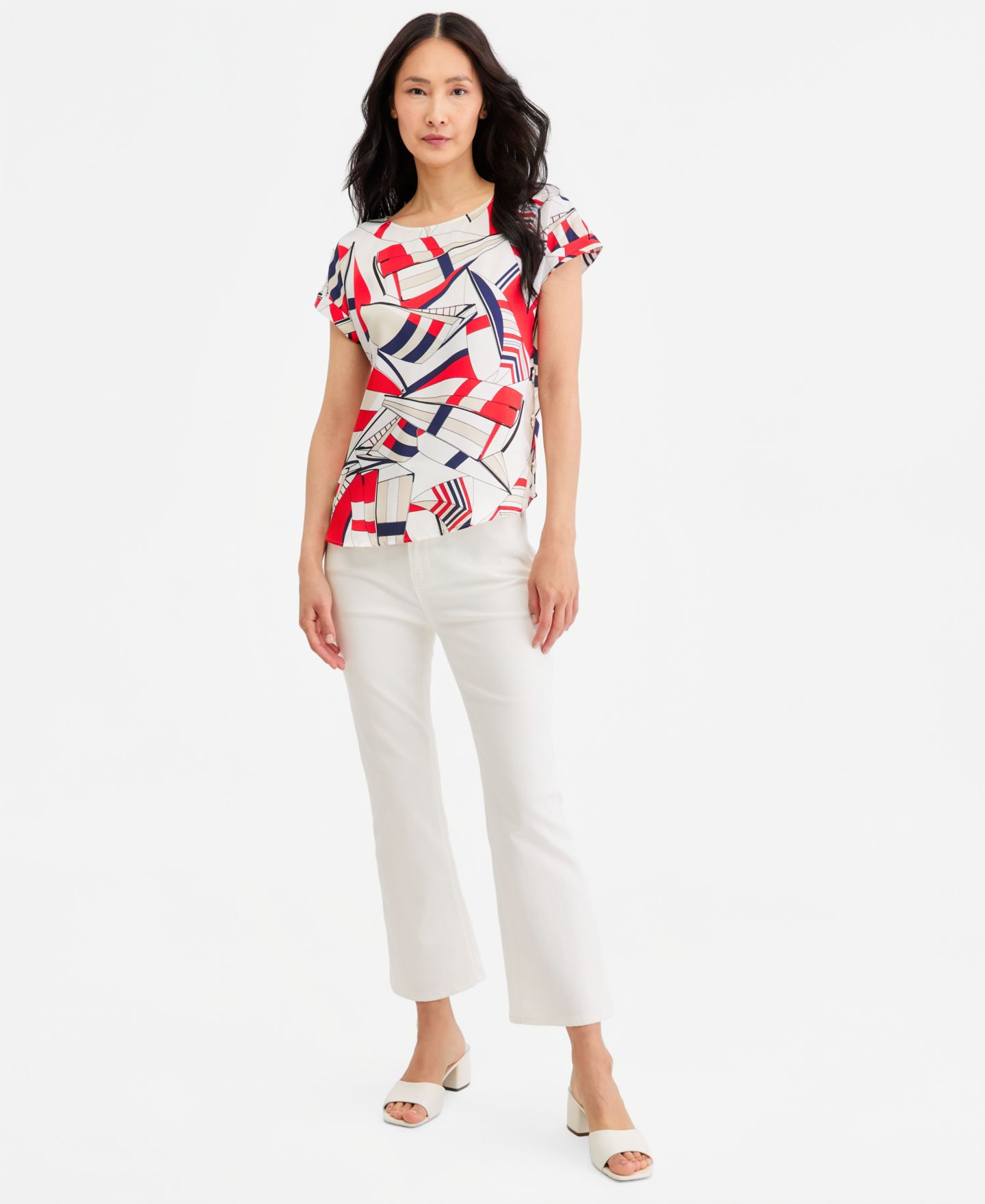 Женская блузка Jones New York Short-Sleeve Satin Twill Printed, цвет: Натуральный — фото 5