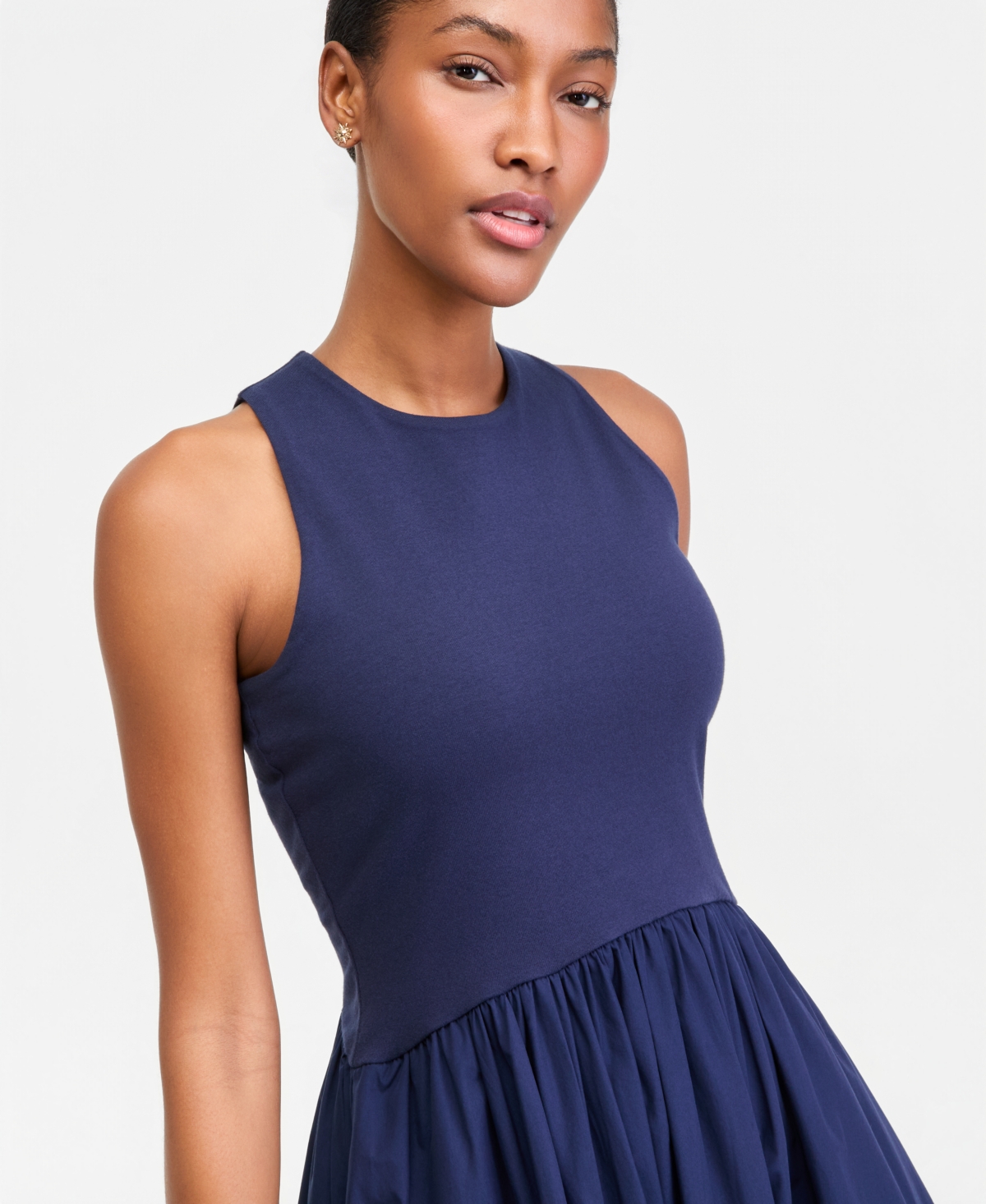 On 34th Women's Curved-Waist Mixed-Media Midi Dress, Macy's Exclusive