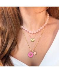 Rose Quartz Knotted Bead Necklace 14K Gold