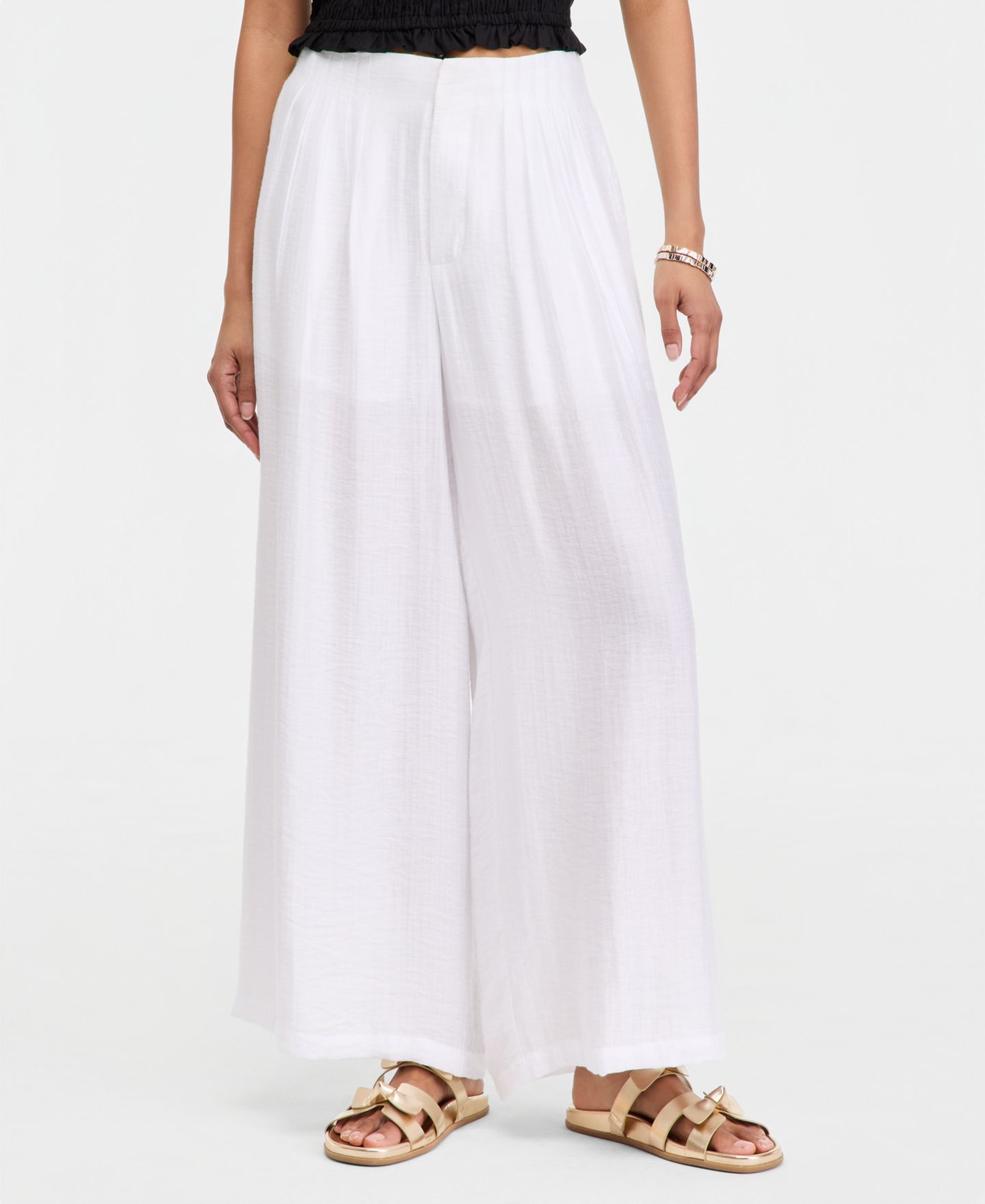 Женские брюки On 34th Pintucked Gauze Wide-Leg Pants, Regular & Short, цвет: Яркий белый — фото 4