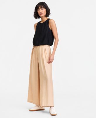 Women's Pintucked Gauze Wide-Leg Pants, Regular & Short