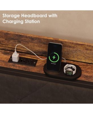 Twin Daybed with Trundle and LED Lights, Upholstered Headboard with Charging Station, Sofa Bed for Living Room or Bedroom