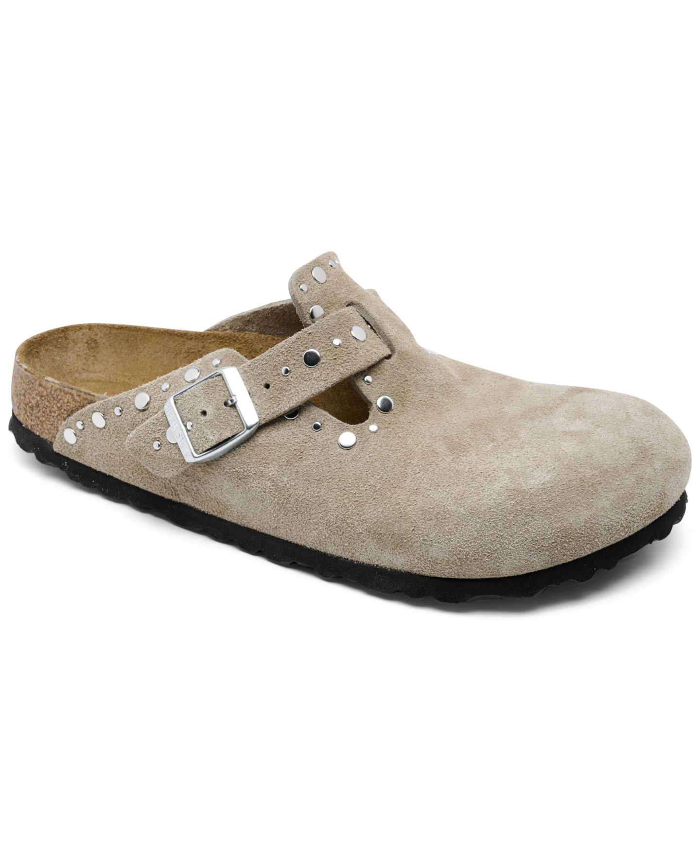 Женские сабо Birkenstock Boston Rivets Suede Leather, цвет: Серо-коричневый — фото 1