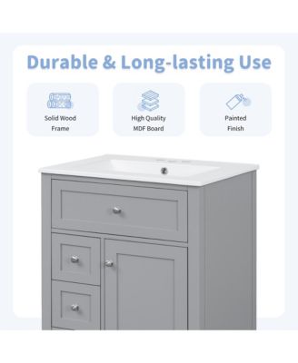 Modern Bathroom Vanity with Sink 3 Drawers Adjustable Shelf Cabinet