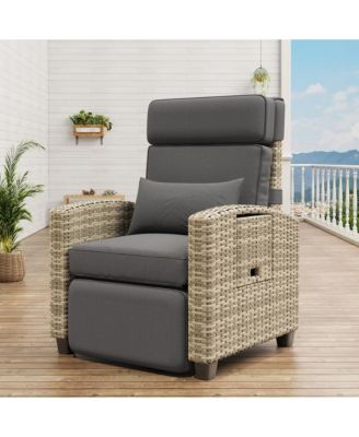 Outdoor Recliner Lounge Chair, 145° Adjustable Backrest & Footrest, PE Wicker Steel Frame with Side Table, Patio Pool Deck