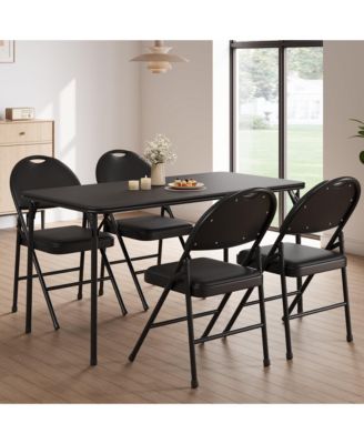 Folding Chairs, Pu Leather Upholstered Foldable Chairs Set, Soft Cushioned Chairs with Metal Frame