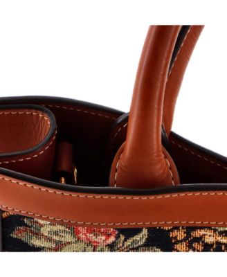 Small Vertical Cabas Tote Floral Jacquard with Leather