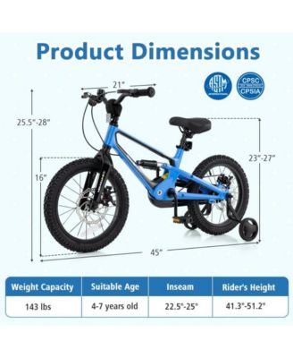 16 Inch Kids Bike Adjustable with Shock Absorber and Bell for Aged 4 to 7-16 inches
