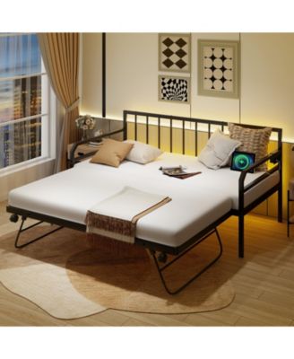 Adjustable Metal Daybed with Charging Station and LED Light