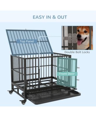 36" Heavy Duty Metal Dog Cage – Double Door Kennel with Lockable Wheels & Removable Tray