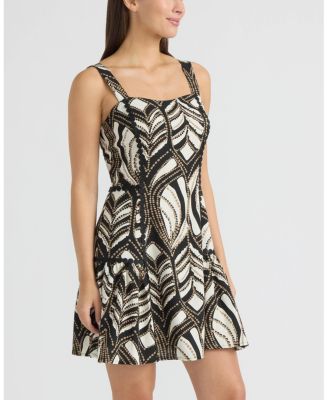 Women's Linen Dotted Lace Trim Dress