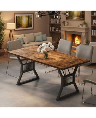 70.8" Farmhouse Dining Table for 4-6, Heavy Duty Metal Legs