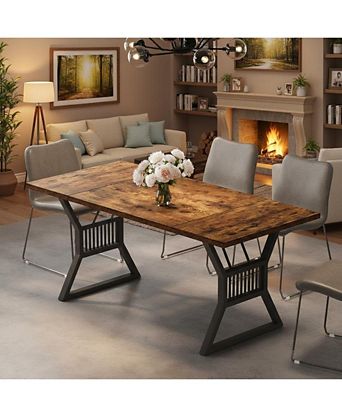 70.8" Farmhouse Dining Table for 4-6, Heavy Duty Metal Legs