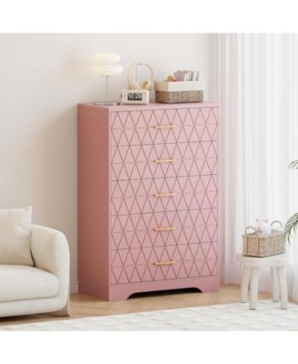 Tall Dresser for Bedroom with 5 Drawer, Wood Chest of Drawers with Handles for Closet, Modern Nightstand for Bedside