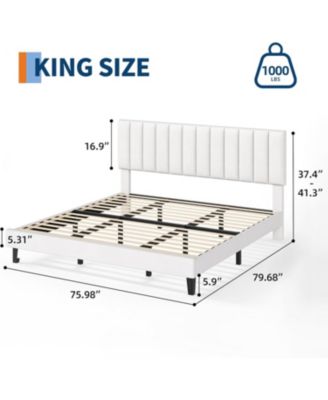 Bed Frame with Adjustable Height Vertical Channel Tufted Headboard, Upholstered Platform Bed Frame with Sturdy Wooden Slats Support