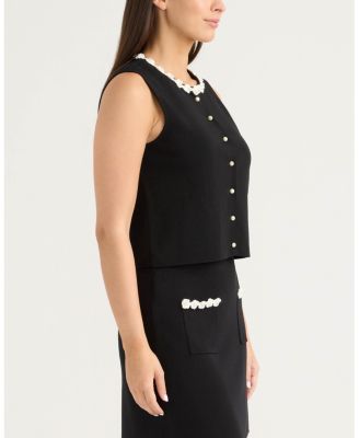 Women's Knit Vest with Beaded Crochet Trims