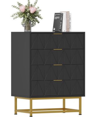 4 Drawer Dresser with Wide Storage, Wood Dresser Chest Organizer with Metal Legs, Modern Dressers & Chests of Drawers