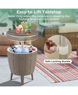 10 Gallon Cooler Bar Table w/ Telescopic Tabletop 3-in-1 Coffee Table Ice Bucket