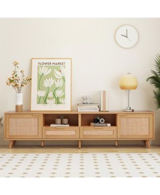 Farmhouse Storage Cabinet With Rattan TV Stand