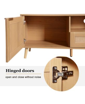 Farmhouse Storage Cabinet With Rattan TV Stand