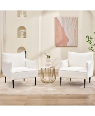 Modern Accent Chair - Mid-Century Linen Fabric Living Room Armchair Single Sofa Upholstered Comfy Reading Chair Accent Chair