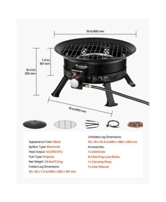 19 Inch Propane Fire Pit 53000 BTU with Grill Grate