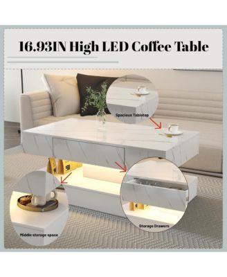 LED Coffee Table, Modern Living Room Table, 2-Tier Center Table with Storage Drawer for Home Office, Waiting Area, Reception Room