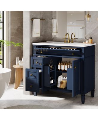 Modern Bathroom Vanity with Sink, Freestanding Vanity Cabinet with 3 Drawers, Storage Cabinet & Ceramic Undermount Basin