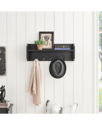 Entryway Floating Utility Wall Shelf with Hooks