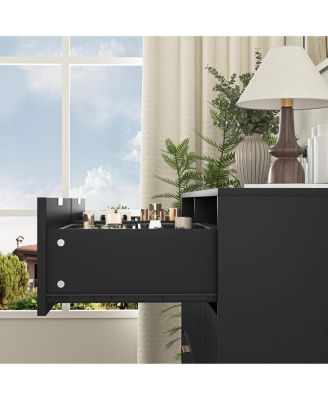 Modern 8 Drawer Dresser 47.2-Inch-Wide Wood with Gold Handles for Bedroom Living Room