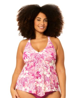 Plus Size Underwire Floral Print Swim Tankini Top