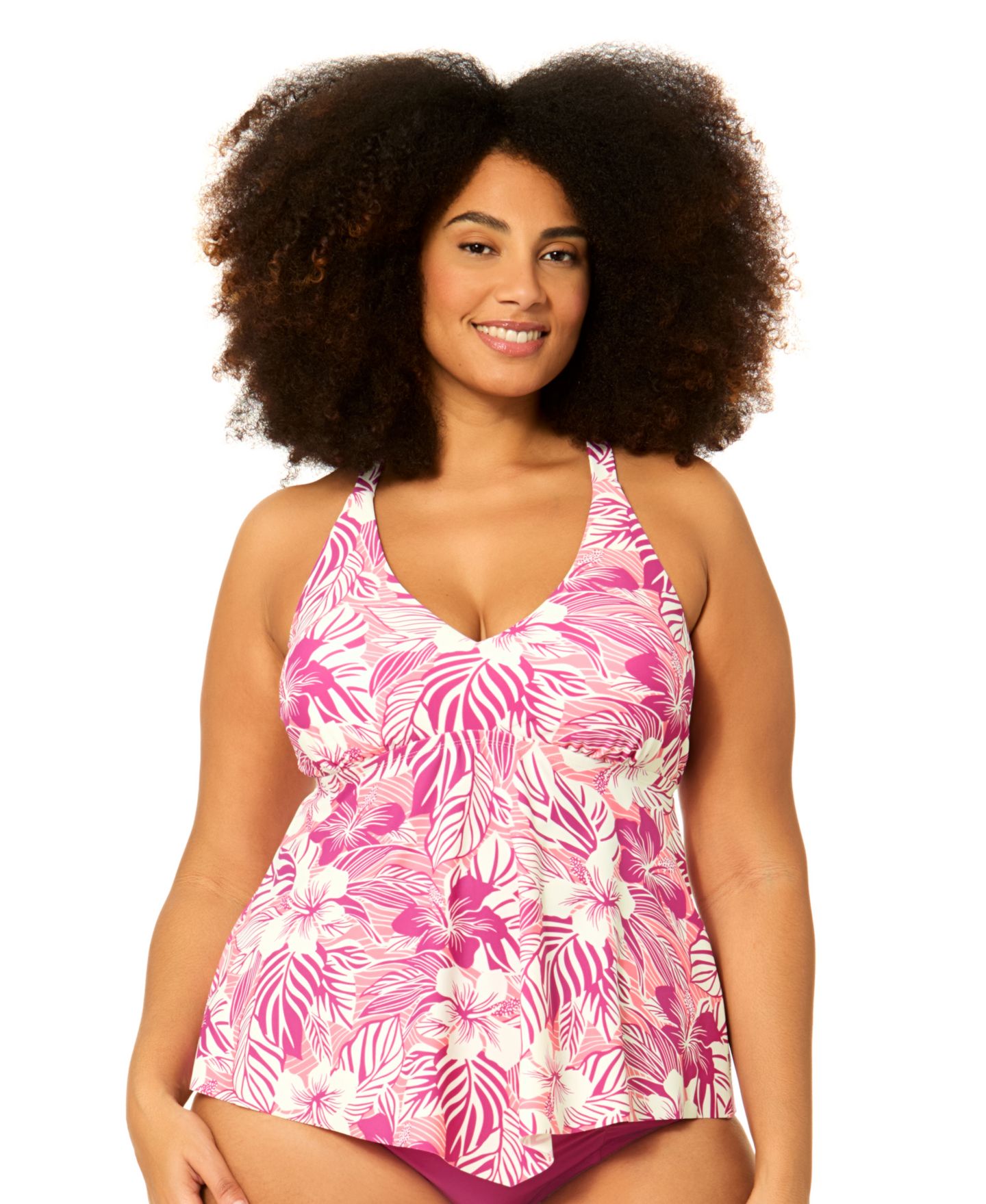 Верх бикини Tankini, на косточках, цветочный принт — Raisins Curve, цвет: Пурпурный — фото 1