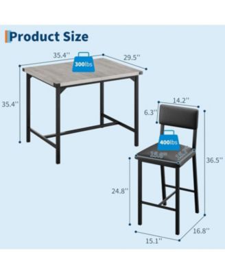 3-Piece Counter Height Dining Table Set with 2 Upholstered Bar Stools