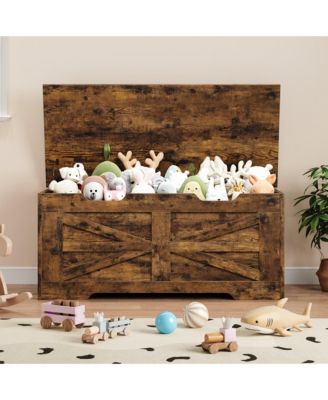 39.4" Wooden Toy Chest and Storage Bench with Safety Hinge