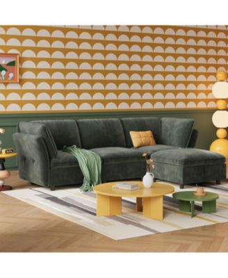 97" L Shape Sectional Couches for Living Room, 3 Seater Sectional Sofa with Movable Ottoman and Pillows