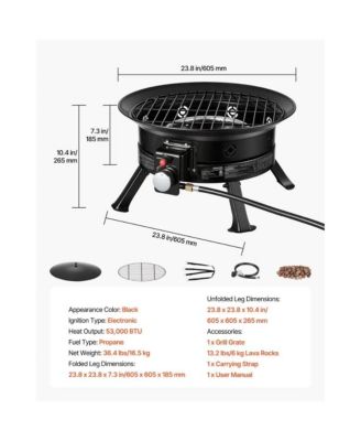 24 Inch Propane Fire Pit 53000 BTU with Grill Grate