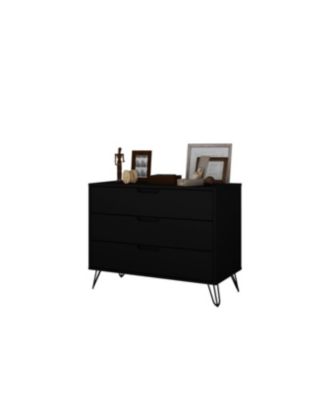 Mid Century Modern 3 Drawer Dresser 35.24L 30.15H 17.52D for Bedroom with Metal Legs