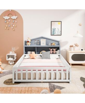 Full Size Headboard Storage Cabinet with Chalkboard for Montessori Bed