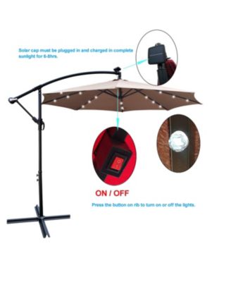 10 Ft Solar Powered LED Waterproof Outdoor Umbrella with Crank and Cross Base