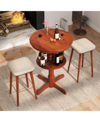 2-Tier Round High Top Bar Table with Storage Shelf and Pedestal Base-Espresso