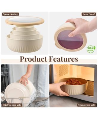 4-Pack Round Stackable Airtight Food Storage Bowls Containers with Lids - for Meal Prep, Leftovers, Freezer, Mixing, Salads